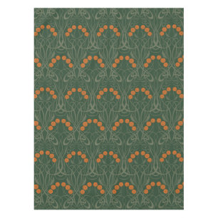 Toalha De Mesa Art Nouveau Laranjas Rosas e Caules Sinuosos