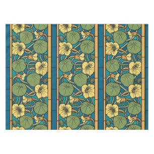 Toalha De Mesa Art Nouveau Nasturtium Azul Dourado floral Verneui