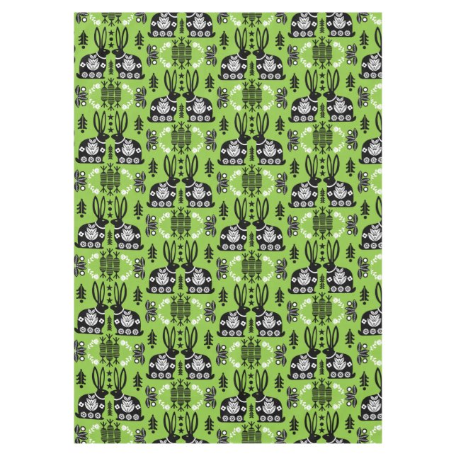 Toalha De Mesa Arte Foliar Nórdica Escandinava do Coelho (Frente)