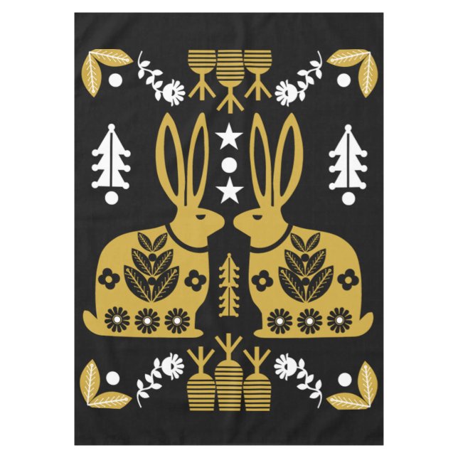 Toalha De Mesa Arte Foliar Nórdica Escandinava do Coelho (Frente)