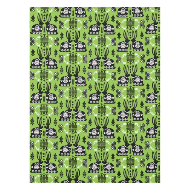 Toalha De Mesa Arte Foliar Nórdica Escandinava do Coelho (Frente)