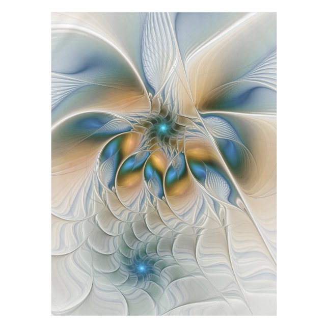 Toalha De Mesa Arte fractal de fantasia abstrata e elevada com az (Frente)
