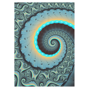 Toalha De Mesa Arte fractal espiral abstrata azul-turquesa laranj