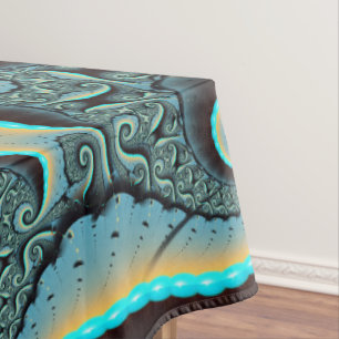 Toalha De Mesa Arte Fractal Espiral Azul Turquesa Abstrato Laranj