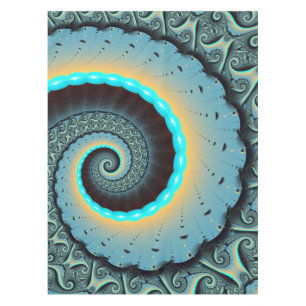 Toalha De Mesa Arte Fractal Espiral Azul Turquesa Laranja Abstrat