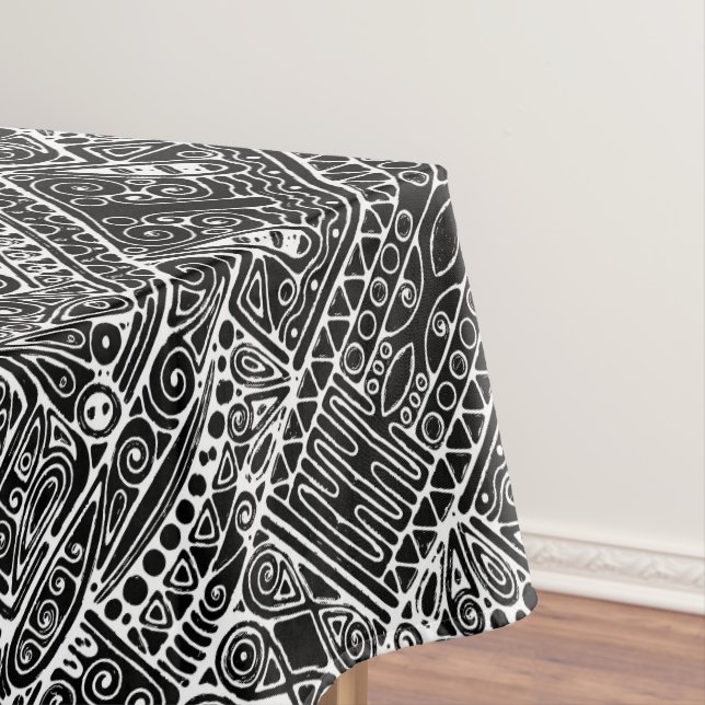 Toalha De Mesa Arte Geométrica Preta E Branca 2 (Posição Original)