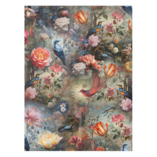 Toalha De Mesa Arte Surrealista com Flores e Aves