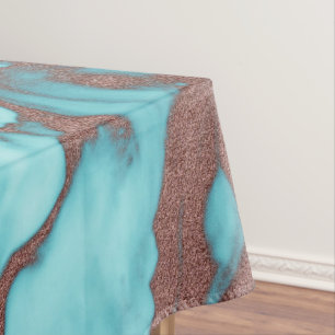 Toalha De Mesa Artsy Chic Rosa Dourado Aqua Mint Blue Marble Patt