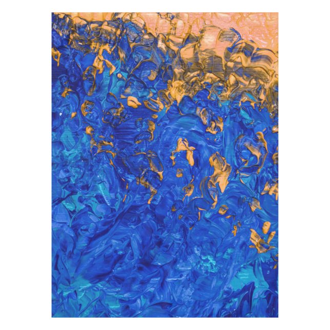 Toalha De Mesa Artsy Cobalt Blue Ouro Yellow Acrylic Painting (Frente)
