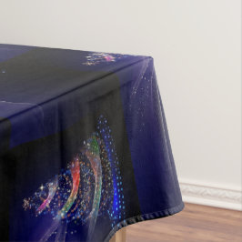 Toalha De Mesa Árvore Colorida Celebração de Natal Azul Marinho