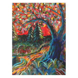 Toalha De Mesa Árvore Colorida E Pintura De Rio