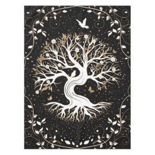 Toalha De Mesa Árvore da vida - Yggdrasil - branco preto e ouro