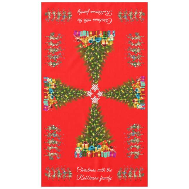 Toalha De Mesa Árvore de Natal Caprichosa e Festiva com Rena Excê (Frente)