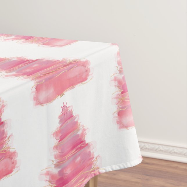 Toalha De Mesa Árvore de Natal de Aquarela Rosa (Posição Original)