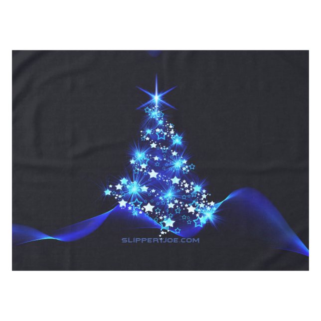 Toalha De Mesa árvore de Natal estilizada SlipperyJoe azul brilha (Frente (Horizontal))