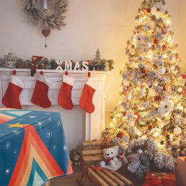 Toalha De Mesa Árvore de Natal Minimalista Vermelho e Azul
