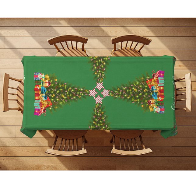 Toalha De Mesa Árvore de Natal Verde Caprichosa com Rena Excêntri (Criador carregado)