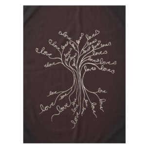 Toalha De Mesa Árvore do Amor da Vida Natureza Castanho Corações