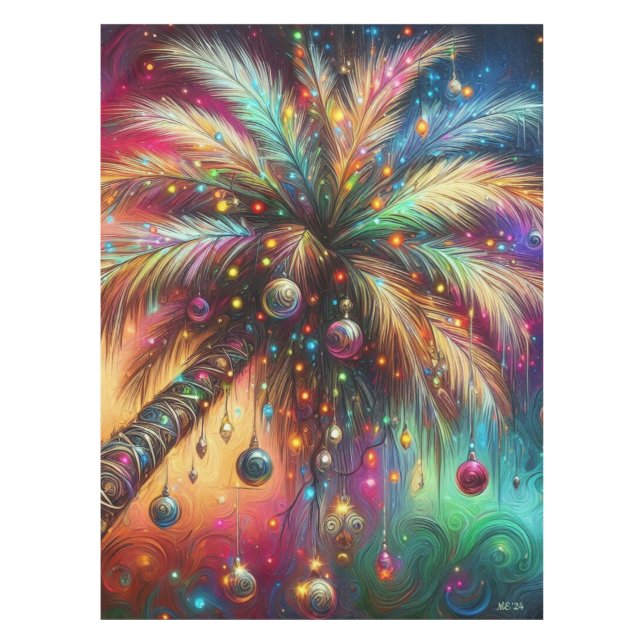 Toalha De Mesa Árvore Tropical de Natal Whimsso Vivid (Frente)