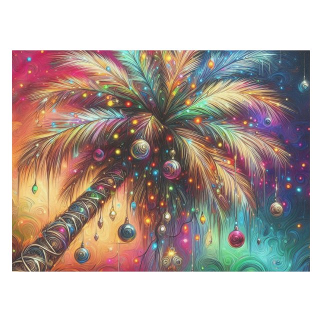 Toalha De Mesa Árvore Tropical de Natal Whimsso Vivid (Frente (Horizontal))