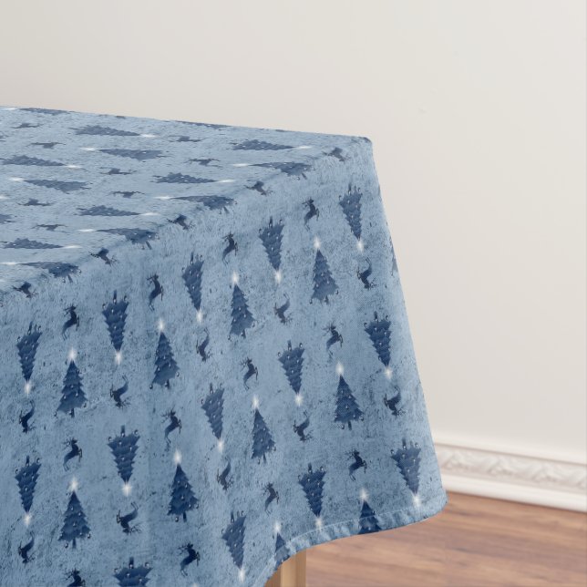 Toalha De Mesa Árvores de Natal Azul e Marinho Tradicional (Posição Original)