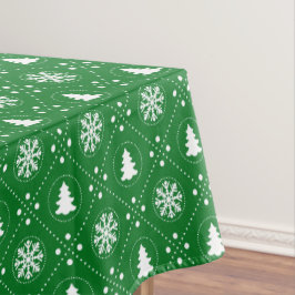 Toalha De Mesa Árvores de Natal com Flocos de Neve Verde Clássico