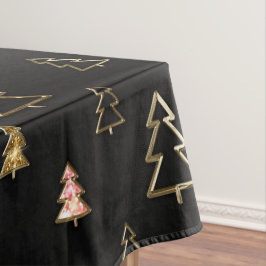 Toalha De Mesa Árvores de Natal pretas e douradas de metal falso 