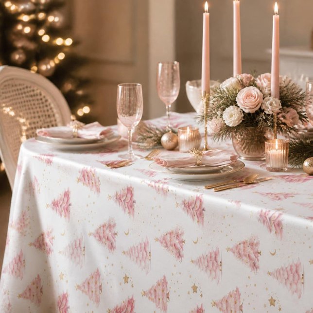 Toalha De Mesa Árvores de Natal Rosa  (Pink Christmas Trees Tablecloth)