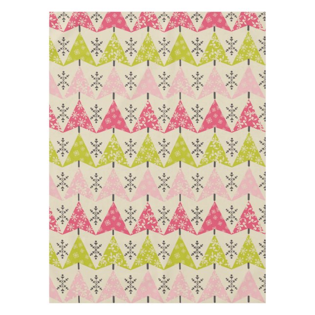 Toalha De Mesa Árvores de Natal rosa e verde. (Frente)