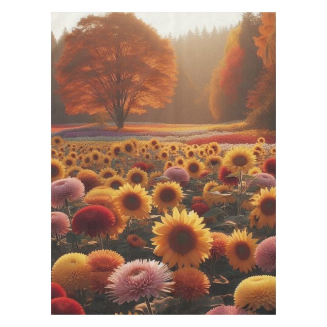 Toalha De Mesa Árvores de outono/campo com mães (Frente)