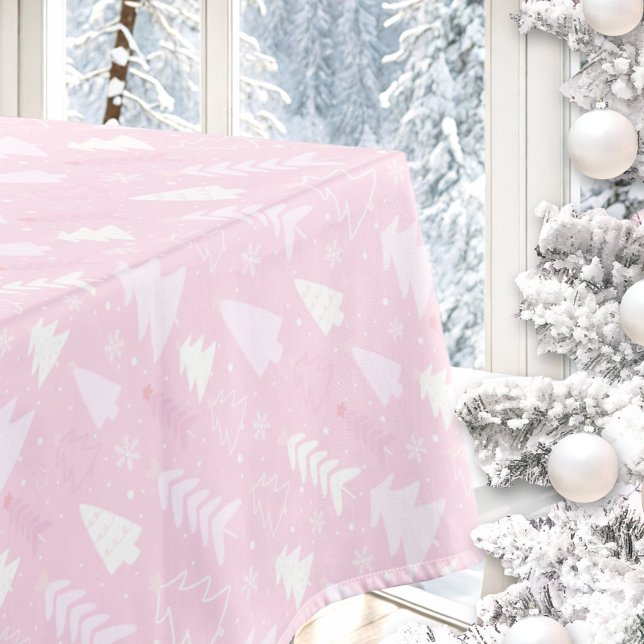 Toalha De Mesa Árvores Rosa Tablete de Natal de inverno (Pink Trees Winter Christmas Tablecloth)