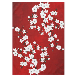 Toalha De Mesa Asia Floral White Chersom Red