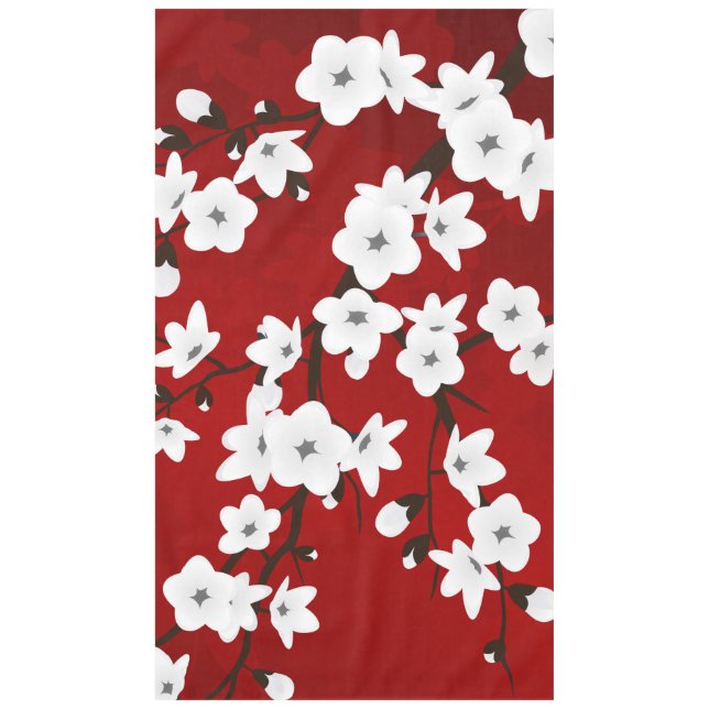 Toalha De Mesa Asia Floral White Chersom Red (Frente)
