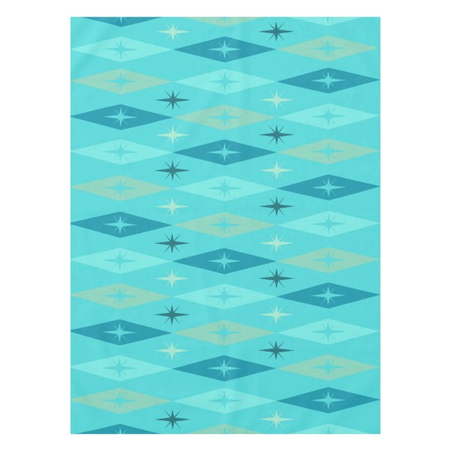 Toalha De Mesa Atômicos de 1950 - Ouros Estrelas Turquoise (Frente)