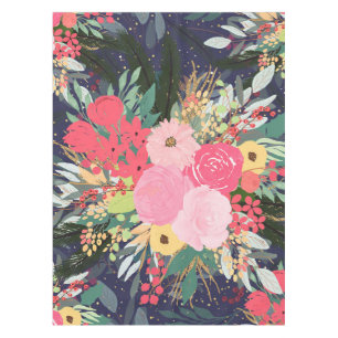 Toalha De Mesa Aura Winter Floral e Dourados Pontos Elegantes