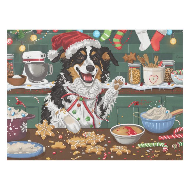 Toalha De Mesa Australian Shepherd Feriado de Confeitaria de Nata (Frente (Horizontal))