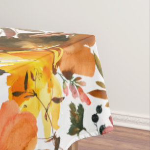 Toalha De Mesa Autumn Brown Peach Yellow Floral Watercolor