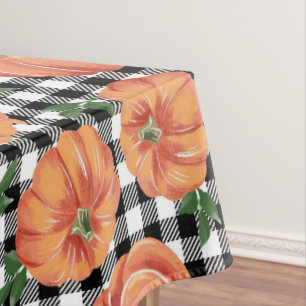Toalha De Mesa Autumn Pumpkins com Gingham Fall Preto e Branco