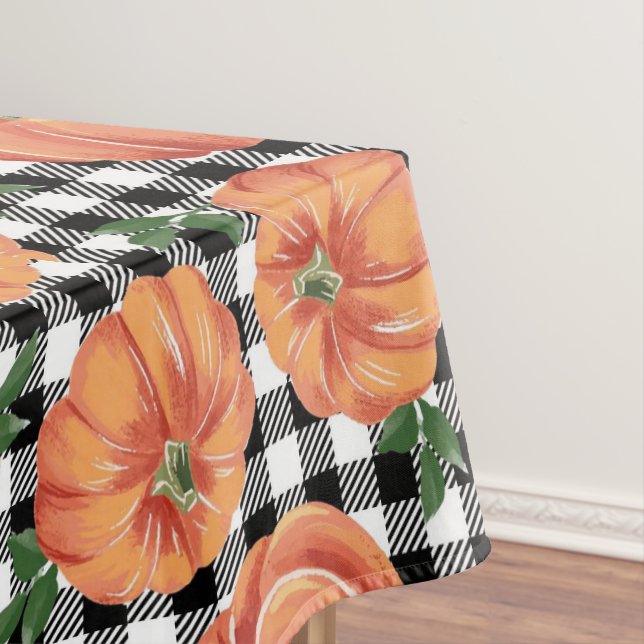 Toalha De Mesa Autumn Pumpkins com Gingham Fall Preto e Branco (Posição Original)