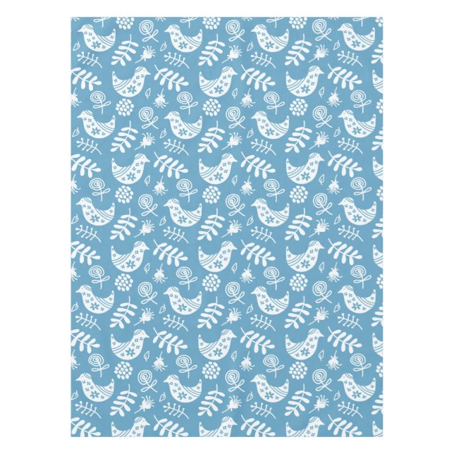 Toalha De Mesa Aves brancas e flores em azul (Frente)