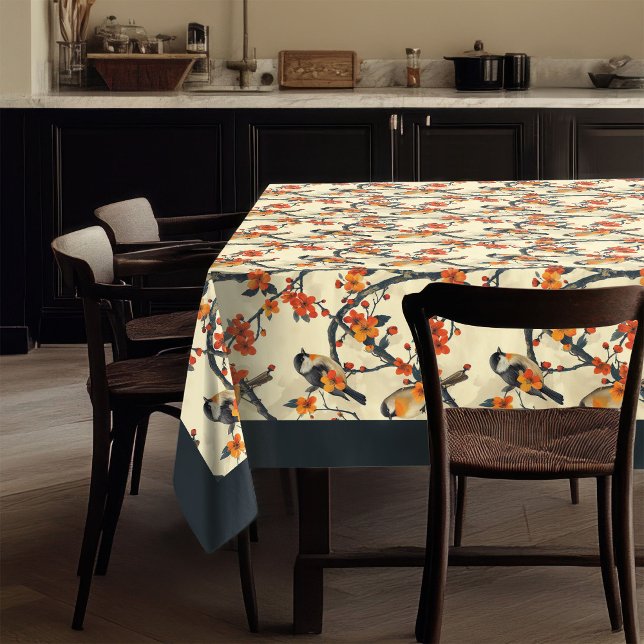 Toalha De Mesa Aves e Flores de Queda Tableóth Inspiradas na Natu (Birds and Fall Flowers Tablecloth Nature-Inspired )