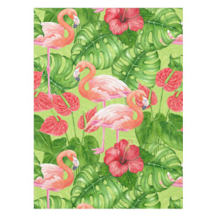 Toalha De Mesa Aves Flamingo e plantas tropicais