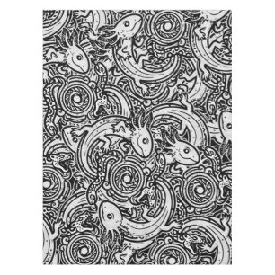 Toalha De Mesa Axolote Azteca Xolotl Padrão Tribal Preto & Branco