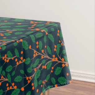 Toalha De Mesa Azevinho de Natal Botânica Verde Azul-Navy