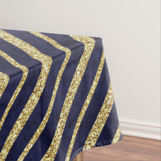 Toalha De Mesa Azuis marinhos & listras diagonais Dourados