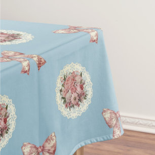Toalha de Mesa Azul Antiga Laços de Toile de Rosas
