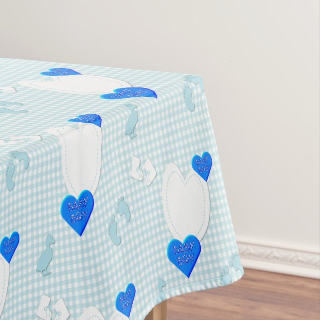 Toalha de Mesa Azul Branco Xadrez Bebê Menino (Posição Original)