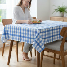 Toalha de Mesa Azul Céu e Branco com Padrão para C