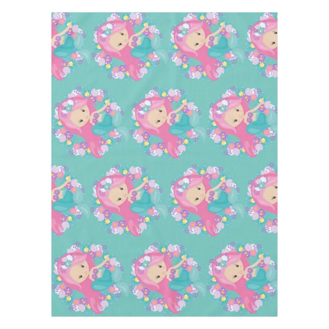 Toalha De Mesa Azul de Mermaid Party (Frente)