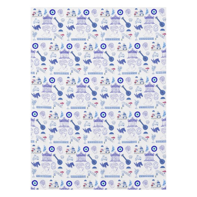 Toalha De Mesa Azul e Branco da Grécia (Frente)